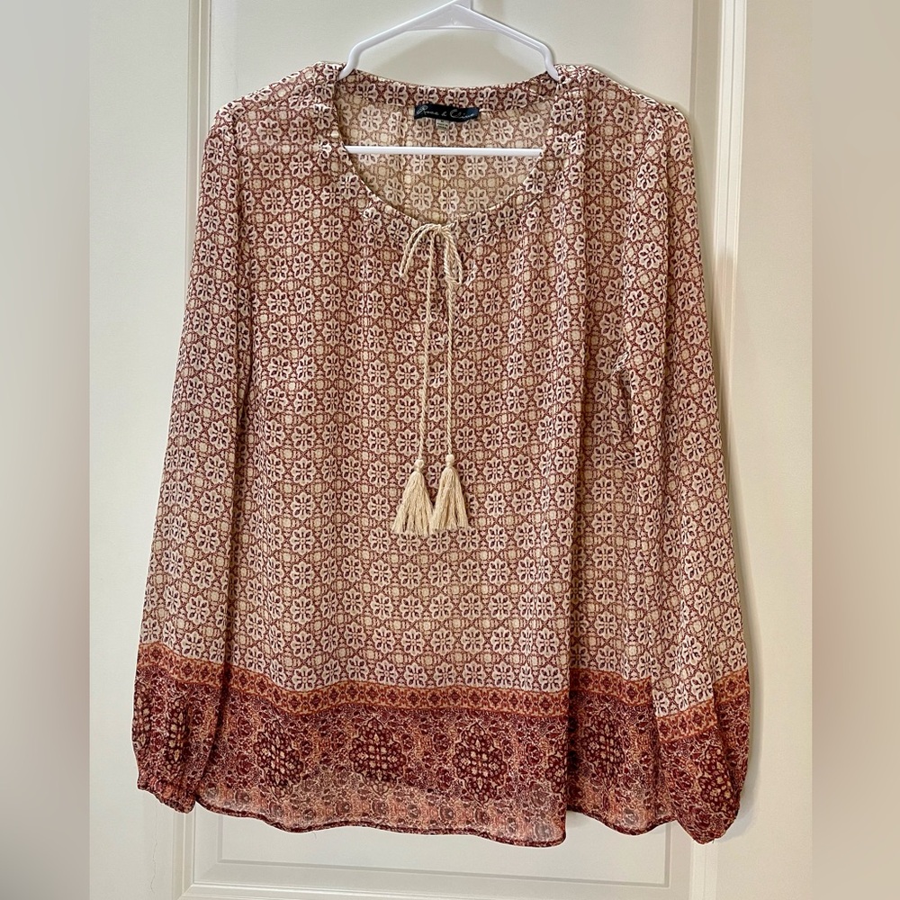 Rose & Olive Geometric Print Bohemian Women's Tunic Top Oversized Size M